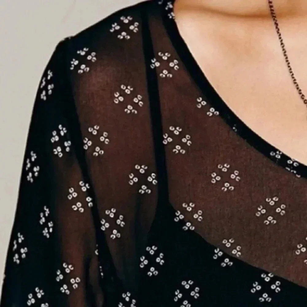 Free People Long Sleeve Chiffon Mini Dress